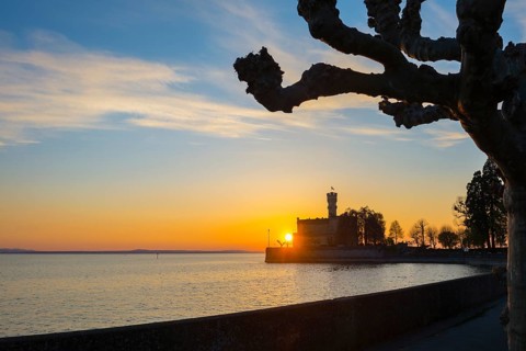 Montfort Castle, sunset, Langenargen, Upper Swabia, Lake Constance, Baden-Württemberg, Germany,