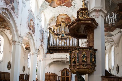 Baroque church, Fridolinsmünster, Church of St Fridolin, Bad SÃ¤ckingen, High Rhine, Rhine, Black