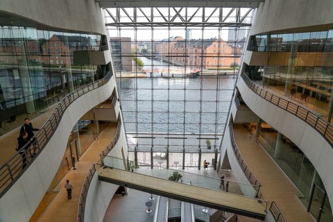The Danish Royal Library, new building, the so-called Black Diamond, view from the building onto