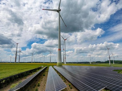 Wind farm near Marsberg, photovoltaic system, utilisation of land for renewable energies,
