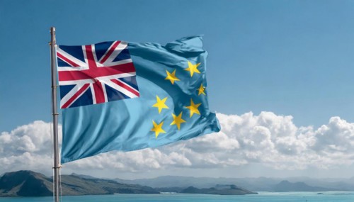 Flags, the national flag of Tuvalu flutters in the wind