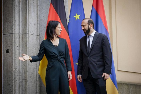 Trilateral meeting at Villa Borsig between Germany, Armenia and Azerbaijan. Annalena BÃ¤rbock