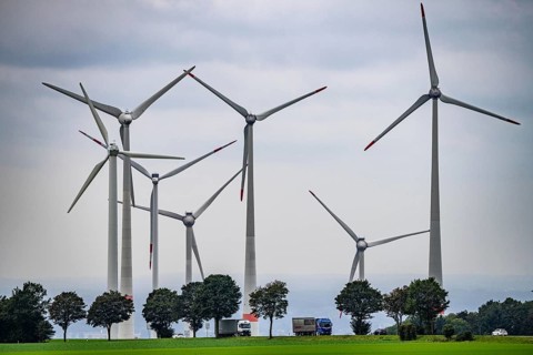 Wind farm east of Paderborn, on the B64 federal highway, North Rhine-Westphalia, Germany, Europe