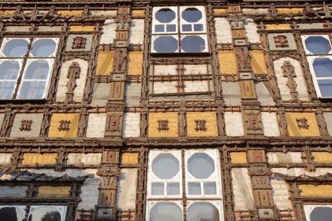Façade of the Junkerhaus, half-timbered house by Karl Junker, Lemgo, North Rhine-Westphalia,