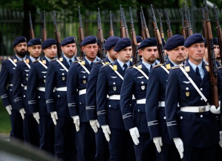 Air force soldiers of the guard battalion, photographed during the final roll call of the
