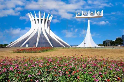 Roman Cathedral of Brasilia or Metropolitan Cathedral and Bell Tower, designed by Oscar Niemeyer,
