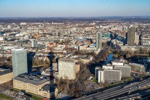 View over the city centre of Düsseldorf, Carlstadt and Friedrichstadt districts, Schwanenspiegel
