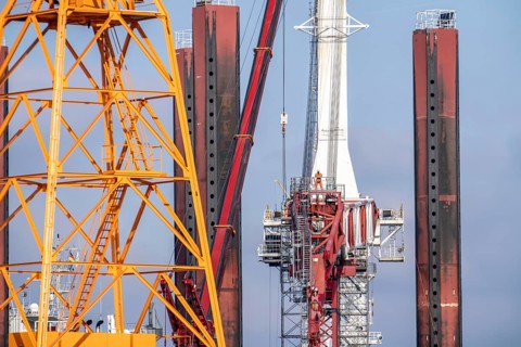Lloyd Werft, shipyard in the overseas harbour of Bremerhaven, work on the offshore work vessel,