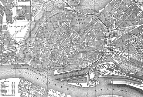 City map of Hamburg, Germany, in 1885, Historical, digital reproduction of an original from the