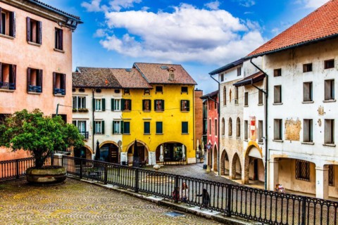 Cathedral square, old town centre with magnificent aristocratic palaces and Venetian-style arcades,