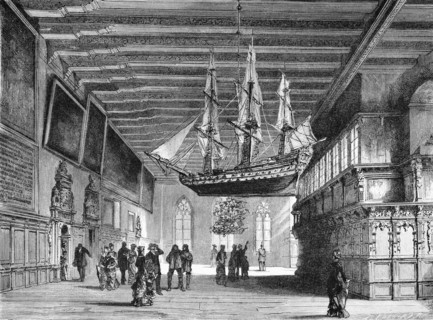 Town hall of Bremen, town hall, government, model ship, three-master, beamed ceiling, painting,