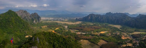 Panorama of Vang Vieng and the Kart landscape from Pha Ngern View Point, Vientiane Province, Laos,