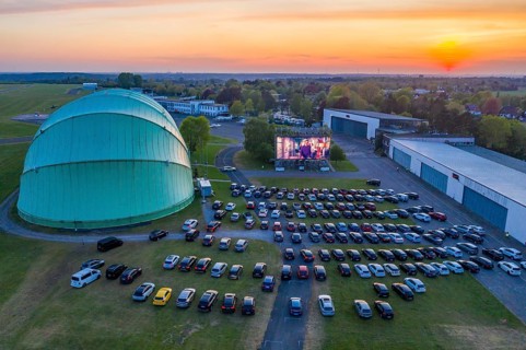 Drive-in cinema at Essen/Mülheim Airport Motor Movies, temporary film screening, at the WDL airship
