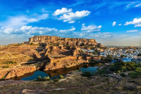 Mehrangarh Fort famous tourist landmark on sunset, Jodhpur, Rajasthan, India, Asia