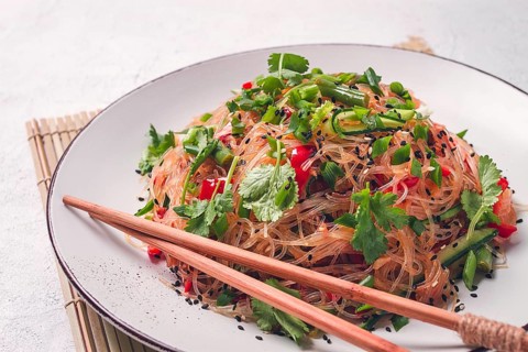 Funchosa, Korean salad, with vegetables, homemade, no people