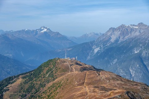 Venet mountain station and summit, Venet mountain railway, behindHoher Riffler, Ötztal Alps, Tyrol,