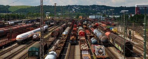 Train formation yard in the Vorhalle district, marshalling yard, goods trains, Hagen, Ruhr area,