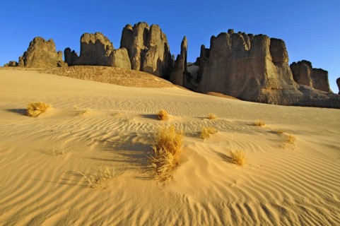Desert landscape, Tin Akascheker, Algeria, rock formations, Algeria, Africa
