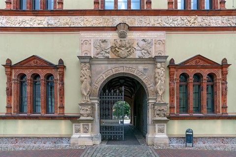 Entrance portal of the former Fürstenhof, summer residence of the Dukes of Mecklenburg, 16th