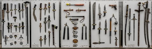 Prohibited weapons seized by the police, cutting and stabbing weapons, knives, machetes,