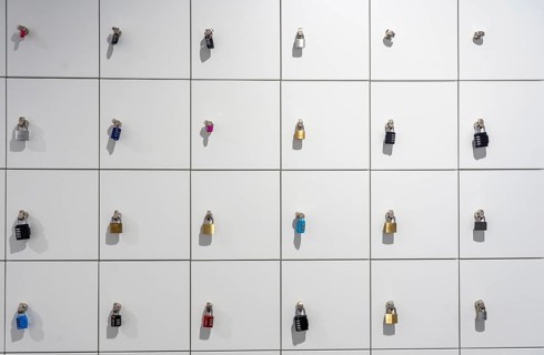Lockers, in a training centre, lockable compartments with padlocks