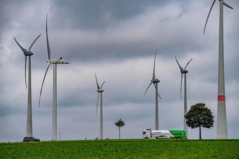 Wind farm east of Paderborn, on the B64 federal highway, North Rhine-Westphalia, Germany, Europe