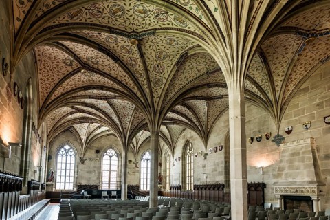 Interior view, summer refectory, Cistercian monastery Bebenhausen, Tübingen, Baden-Württemberg,