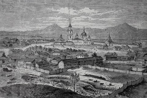 Kyakhta, a town in the Republic of Buryatia, Russia, in 1880, Historical, digital reproduction of