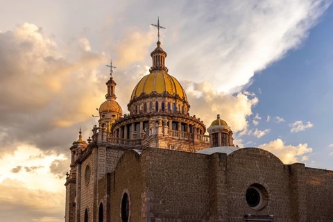 Central Mexico, Aguascalientes catholic churches, colorful streets and colonial houses in historic