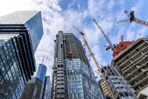 Construction site of the FOUR construction project, 4 high-rise towers at RoÃŸmarkt in Frankfurt am