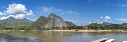 Panorama over the Mekong at the Pak Ou Caves, Luang Prabang Province, Laos, Asia