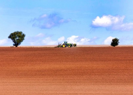 Tractor with plough in a field, Bad Frankenhausen, 13.08.2014., Bad Frankenhausen, Germany, Europe