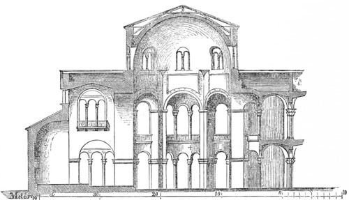 Cross-section of the church of St Vitale in Ravenna, Basilica di San Vitale, Italy, historical