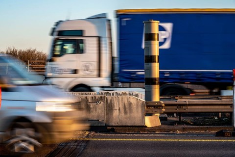 Speed cameras, radar speed monitoring, POLISCAN measuring system, on the A40 motorway, on the