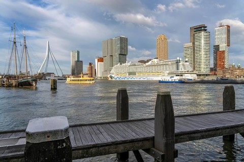 Rotterdam, skyline at the Nieuwe Maas, Erasmus Bridge, skyscrapers at the Kop van Zuid district,