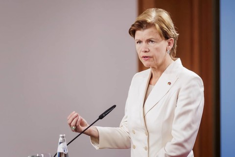 Baiba Braze, Foreign Minister of Latvia, recorded during a press conference at the Federal Foreign