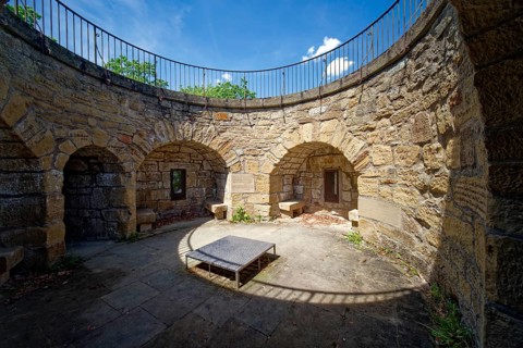 In the thick tower of the Weibertreu castle ruins, Weinsberg, Baden-Württemberg, Germany, Europe