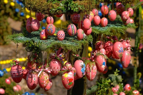 Easter custom, Easter fountain in Franconian Switzerland, detail, here in Bieberbach, district of