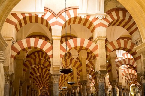 Moorish arches in the former mosque now cathedral, Cordoba, Spain, Europe