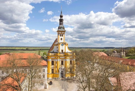 Neuzelle, 16.04.14 JE, Aerial view of Neuzelle Monastery. The Cistercian monastery with the
