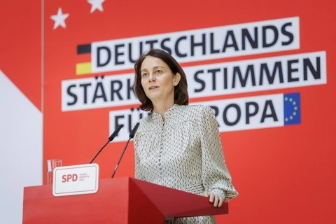 Katarina Barley, SPD lead candidate for the 2024 European elections, at a press conference