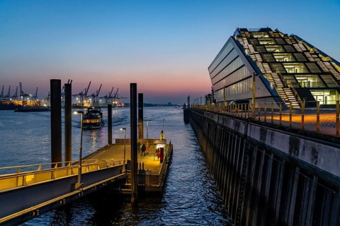 Port of Hamburg, Elbe, shipping traffic, Hadag harbour ferry Docklands landing stage, Docklands