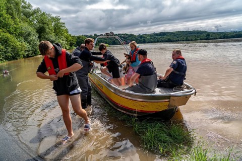 High water on the Ruhr, after long heavy rainfall the river came out of its bed and flooded the
