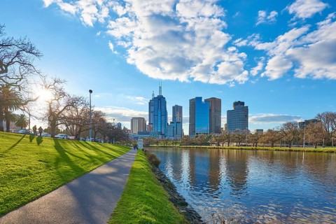 Landscape of Melbourne City Centre skyline at the yarra river at spring, Australia, Oceania
