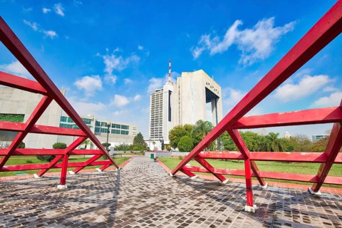 Monterrey, Mexico-11 December, 2018: Monterrey, Landmark Macroplaza (La Gran Plaza) square in