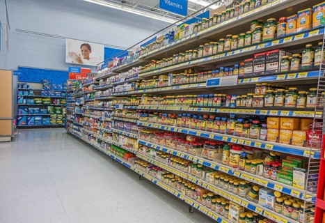 Vitamin and health supplement isle at Walmart shopping center in Biloxi, Mississippi, USA, North