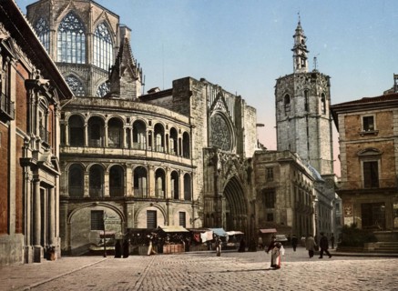 Plaza de la Seo, Valencia, Spain, c. 1890, Historic, digitally restored reproduction from a 19th