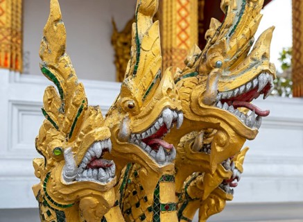 Naga deities at Wat Nong Sikhounmuang, Luang Prabang, Laos, Asia