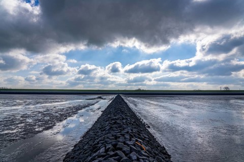 The Wadden Sea, East Frisia, between Bensersiel and Neuharlingersiel, Breakwater behind the dyke,