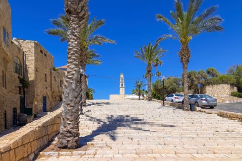 Israel, Tel Aviv Namal Yafo historic Old Jaffa port with art galleries, boutiques and old houses,